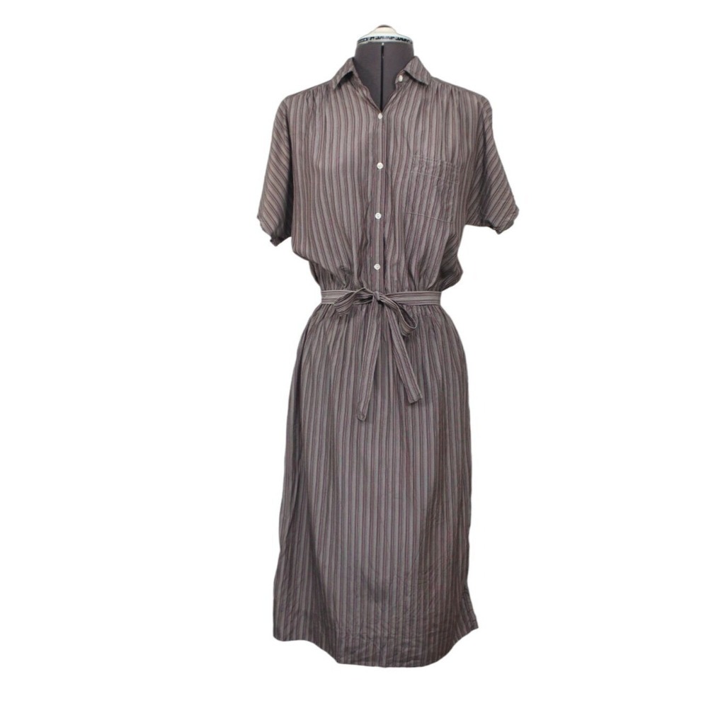 Diane von Furstenberg Silk Shirt Dress Women's 8 Striped Vintage Collared Midi